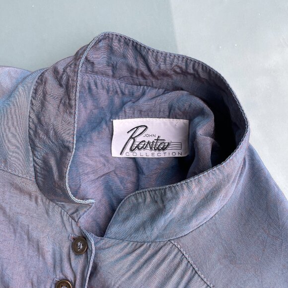 Vintage Shirtdress 80s John Ranta Blue Purple Iridescent Batwing Shirt Dress LG - Picture 13 of 16